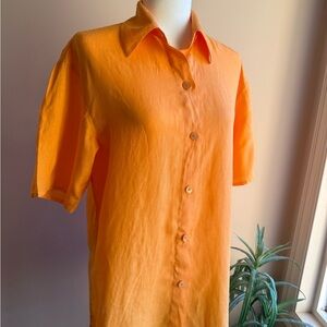Marina Rinaldi Vibrant Orange Casual Button Down Shirt-Made in Italy,100%Linnen